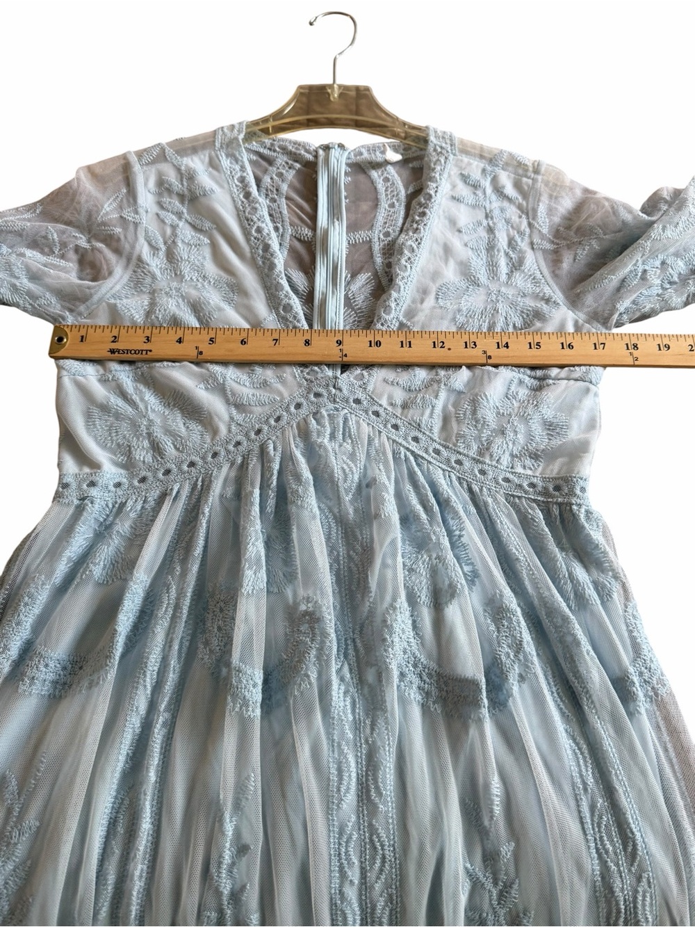 Pink Blush Scalloped Edge Lace Overlay Empire Waist Maxi Dress Cottagecore M - Picture 5 of 8